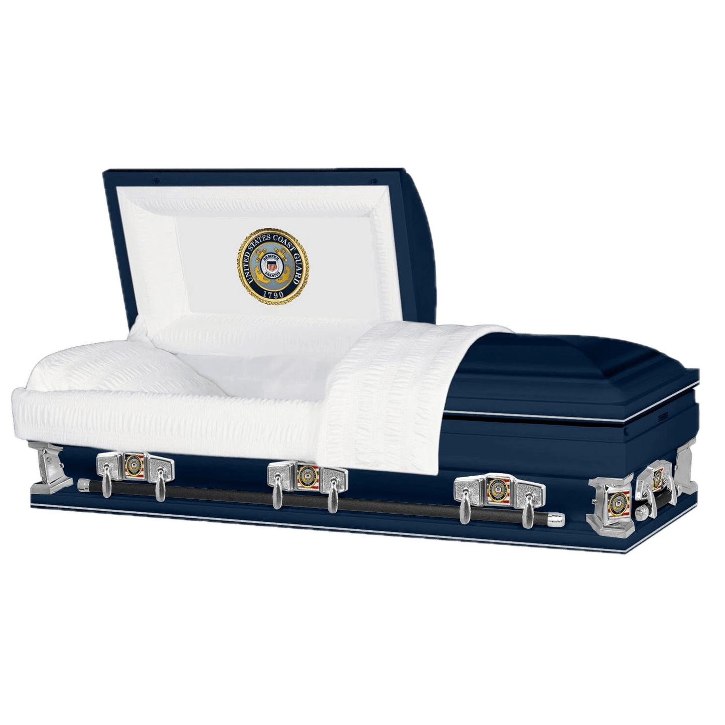 Veteran Premier XL | Coast Guard Oversize Dark Blue Steel Casket with White Interior