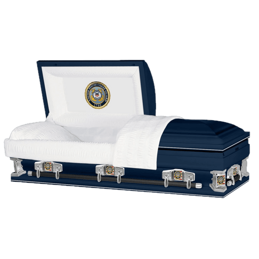 Veteran Premier XL | Coast Guard Oversize Dark Blue Steel Casket with White Interior