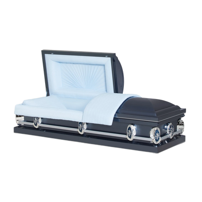 Preston (20-Gauge Steel) | Dark Blue 20 Gauge Steel Casket with Blue Crepe Interior