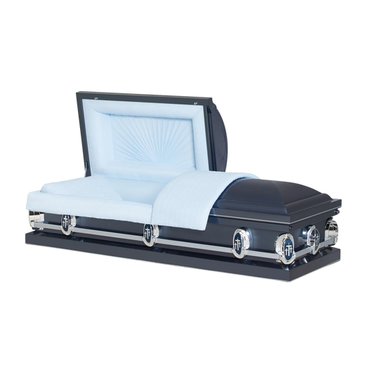 Preston (20-Gauge Steel) | Dark Blue 20 Gauge Steel Casket with Blue Crepe Interior