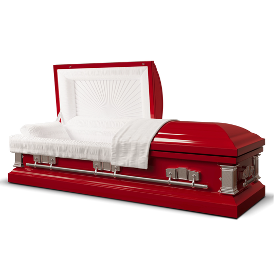 Satin Series | Red Steel Casket with White Interior