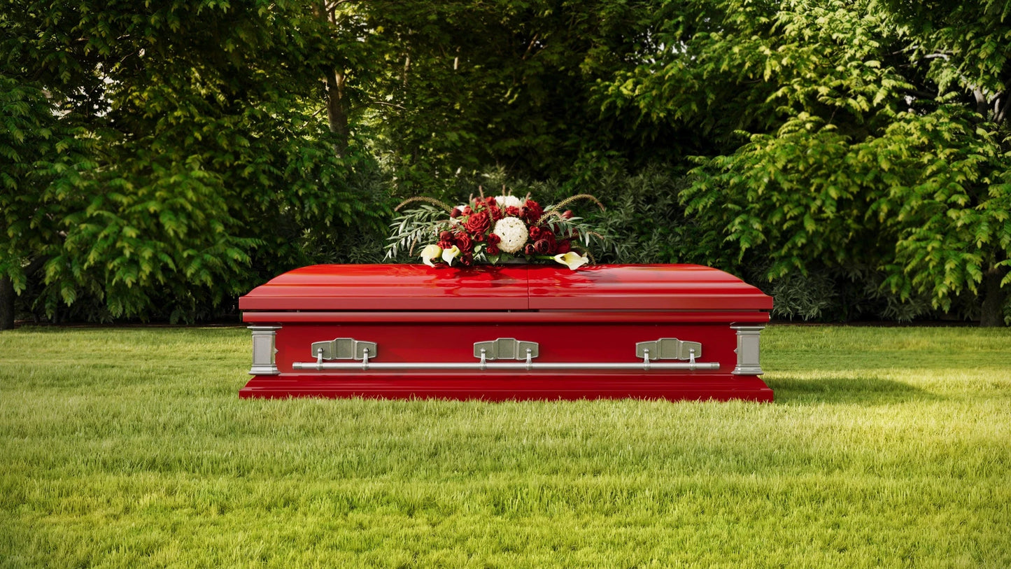 Satin Series | Red Steel Casket with White Interior