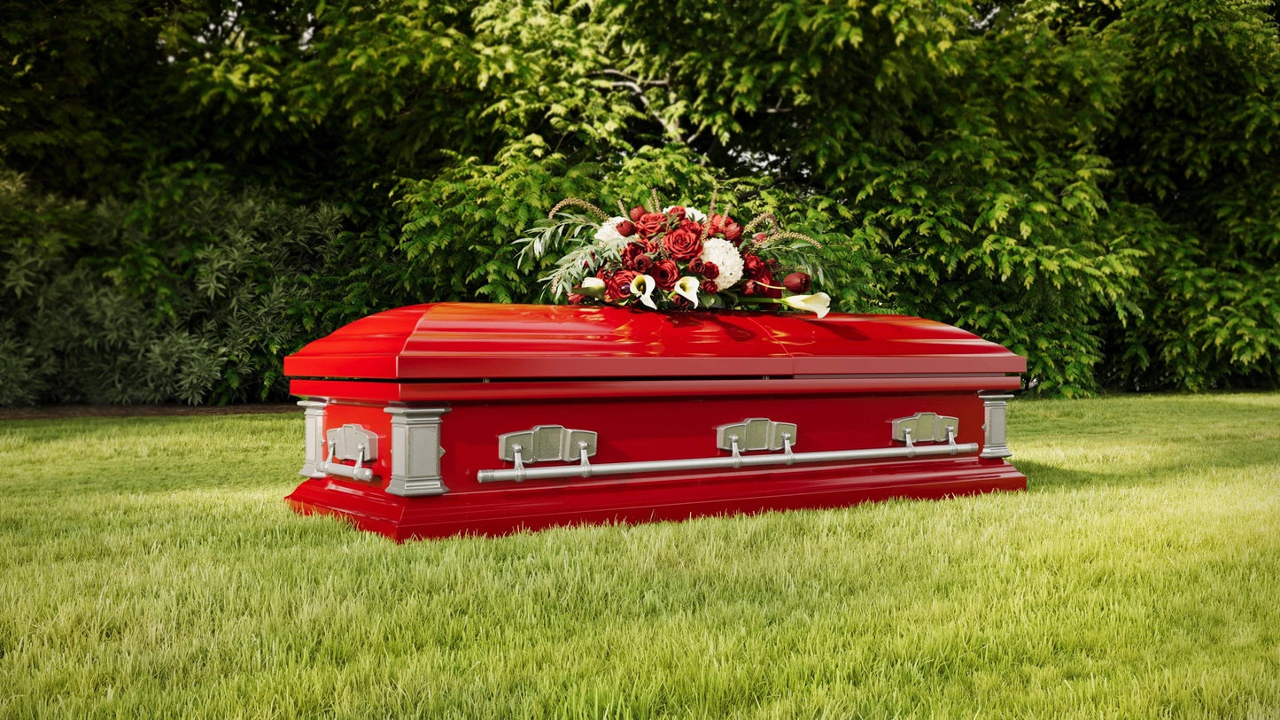 Satin Series | Red Steel Casket with White Interior