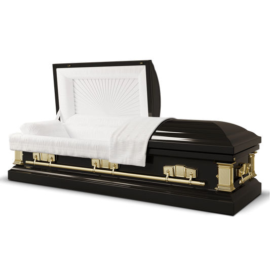 Satin Series | Black and Gold Steel Casket with White Interior