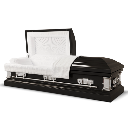 Satin Series | Black Steel Casket with White Interior