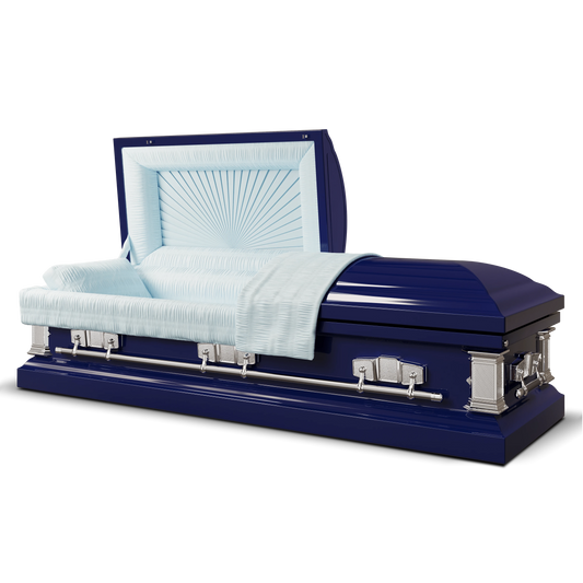 Satin Series | Dark Blue Steel Casket with Light Blue Interior