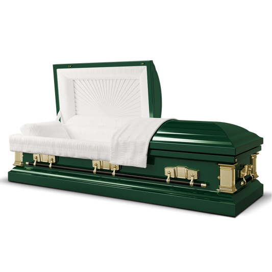 Satin Series | Hunter Green Steel Casket with White Interior