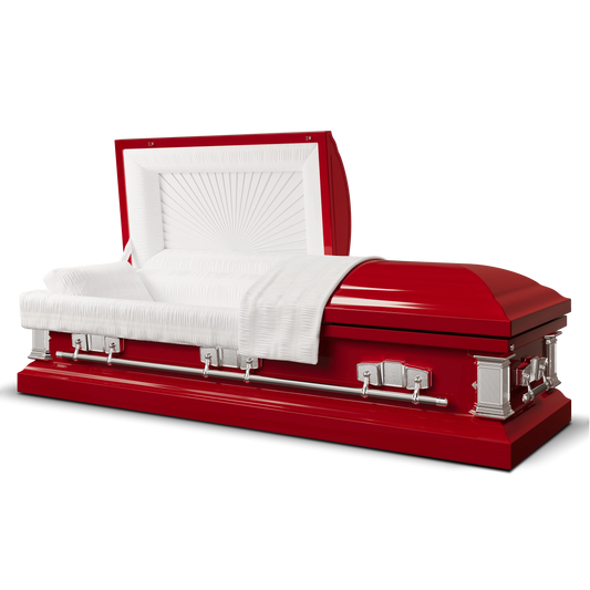 Satin Series | Red Steel Casket with White Interior