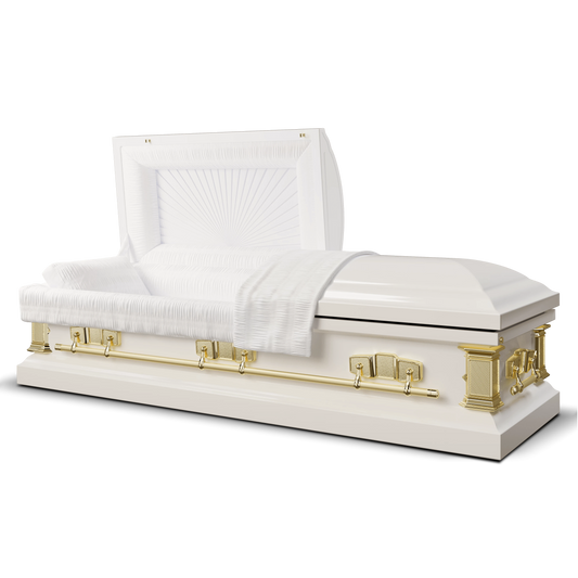 Satin Series | White and Gold Steel Casket with White Interior