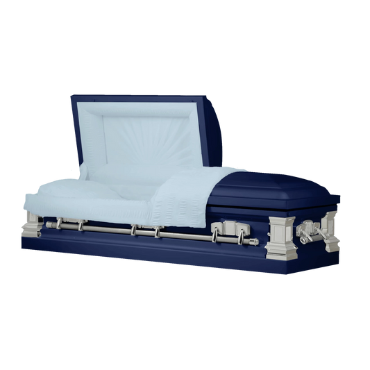 Satin Series | Dark Blue Steel Casket with Light Blue Interior