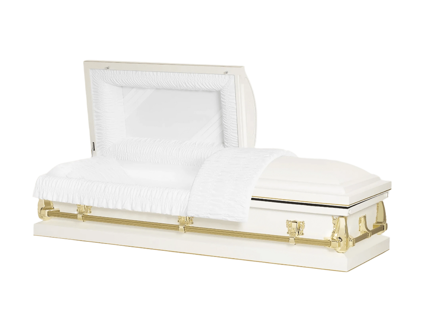 The Cashmere | 20-Gauge White & Gold Steel Casket – Half Couch