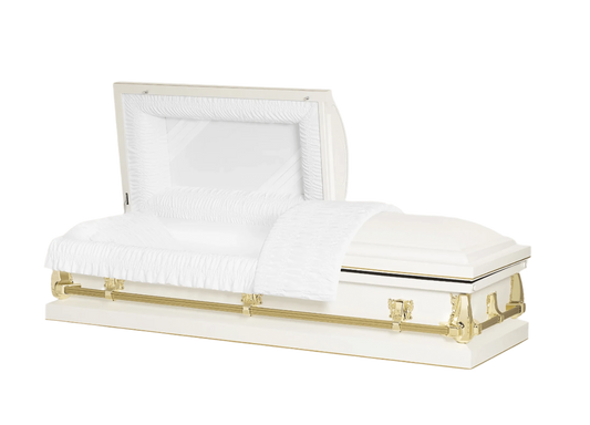 The Cashmere | 20-Gauge White & Gold Steel Casket – Half Couch