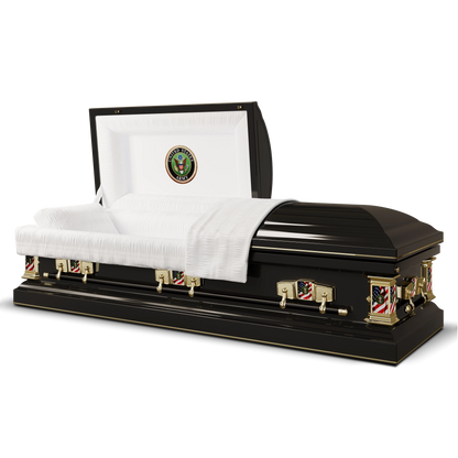 Veteran Premier | Army Black Steel Casket with White Interior