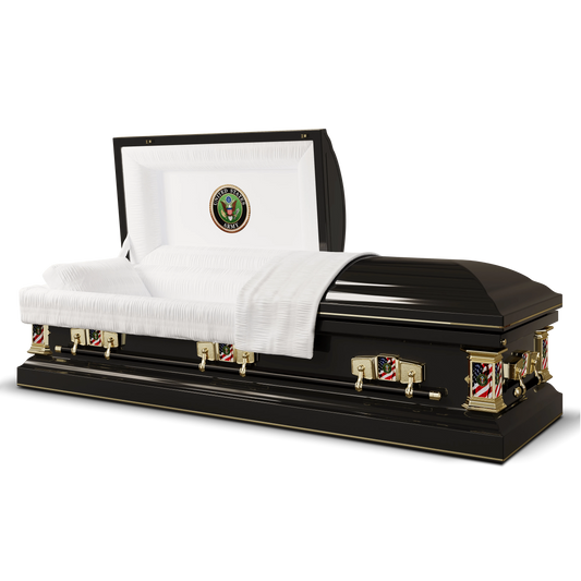 Veteran Premier | Army Black Steel Casket with White Interior