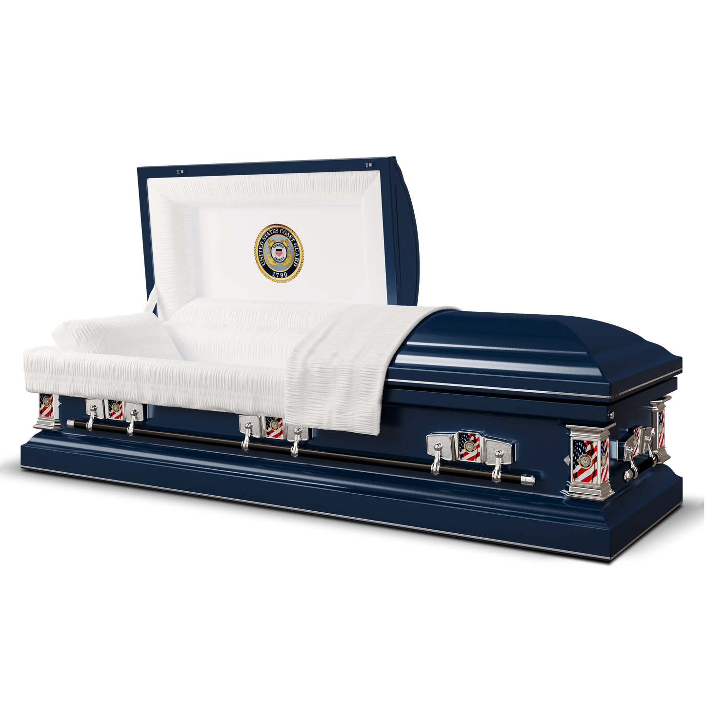 Veteran Premier | Coast Guard Dark Blue Steel Casket with White Interior