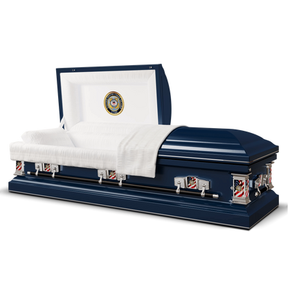 Veteran Premier | Coast Guard Dark Blue Steel Casket with White Interior
