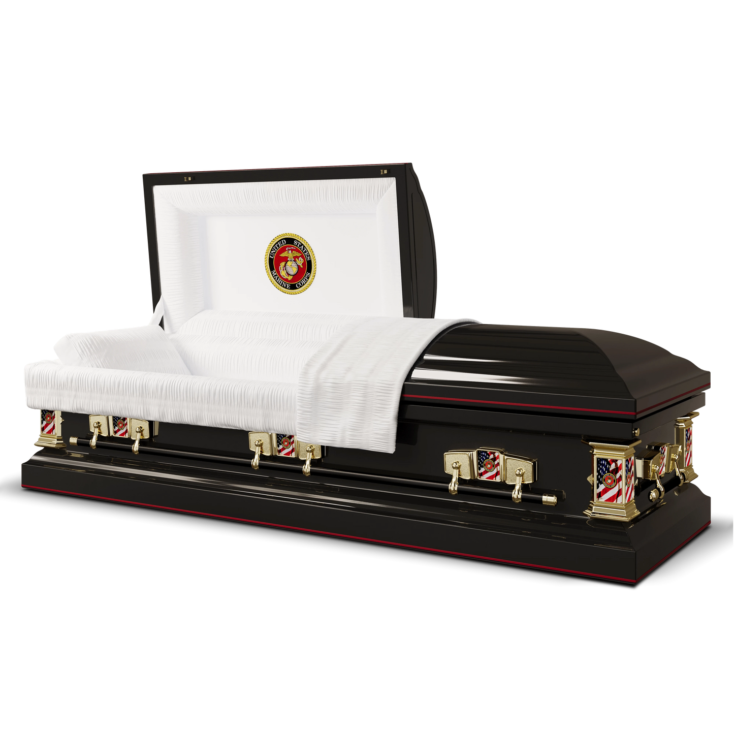 Veteran Premier | Marines Black Steel Casket with White Interior
