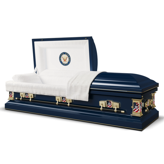Veteran Premier | Navy Dark Blue Steel Casket with White Interior