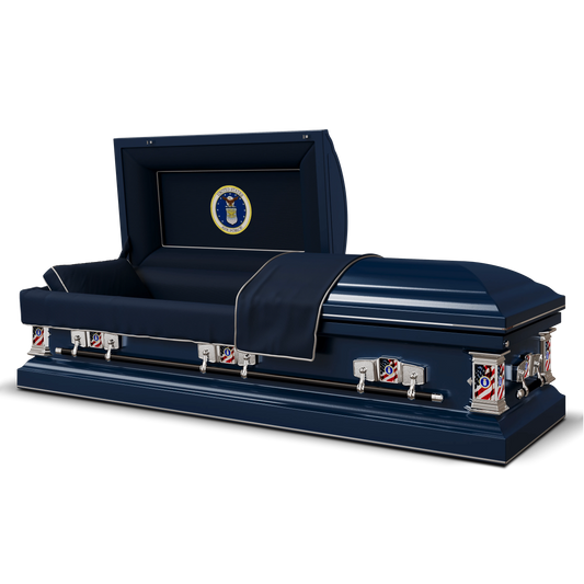 Veteran Select | Air Force Dark Blue Steel Military Casket with Dark Blue Interior