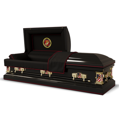 Veteran Select | Marines Black Steel Casket with Black Interior