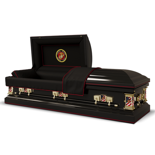 Veteran Select | Marines Black Steel Casket with Black Interior