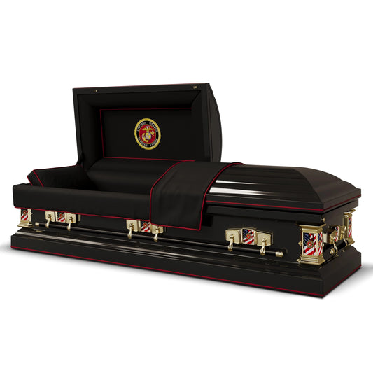 Veteran Select | Marines Black Steel Casket with Black Interior