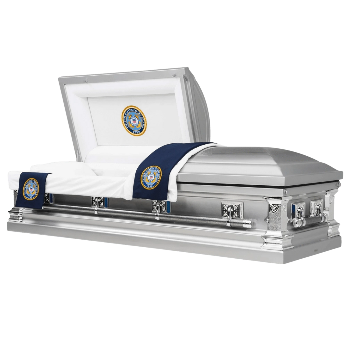 Veteran Valor | Coast Guard Silver Steel Casket with White Interior