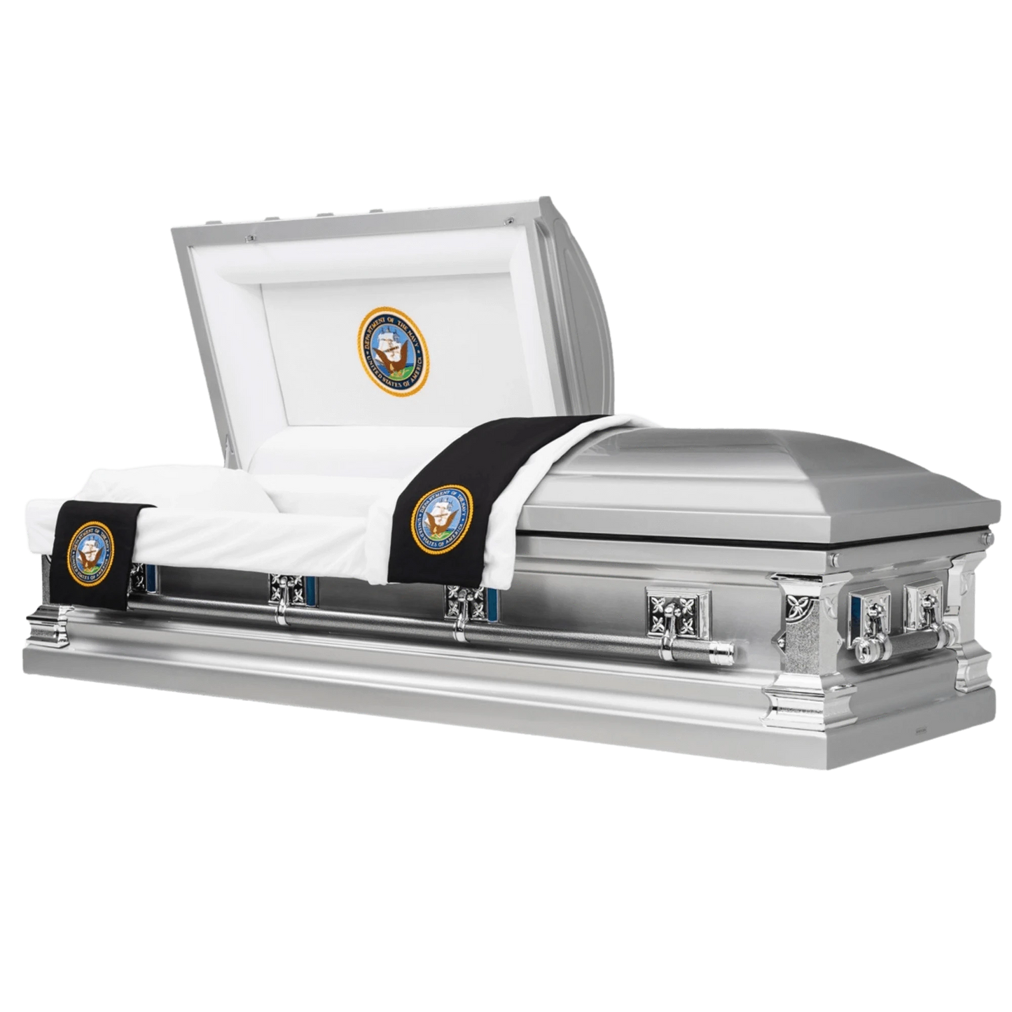 Veteran Valor | US Navy Silver Steel Casket with White Interior