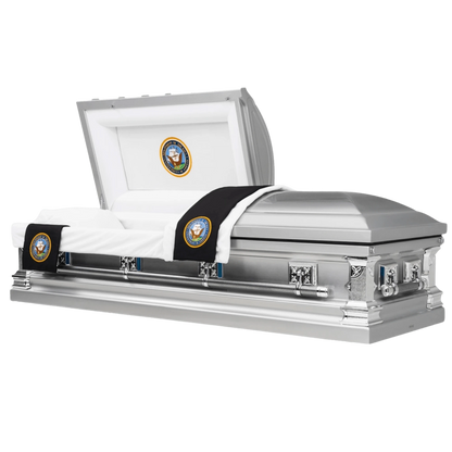Veteran Valor | US Navy Silver Steel Casket with White Interior