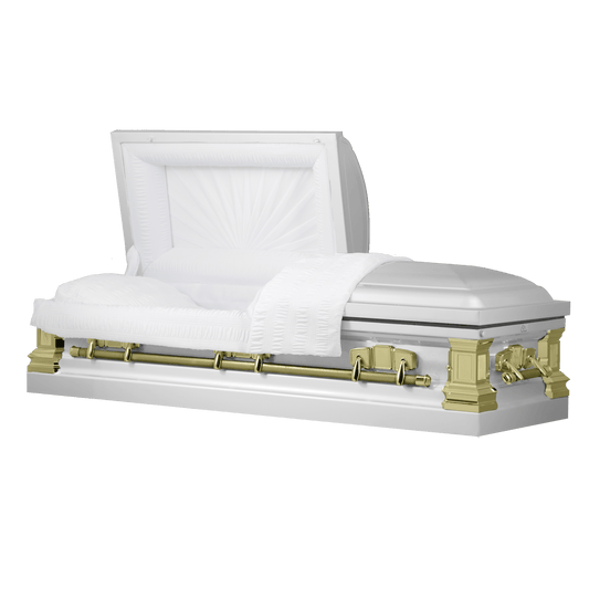 Satin Series | White and Gold Steel Casket with White Interior