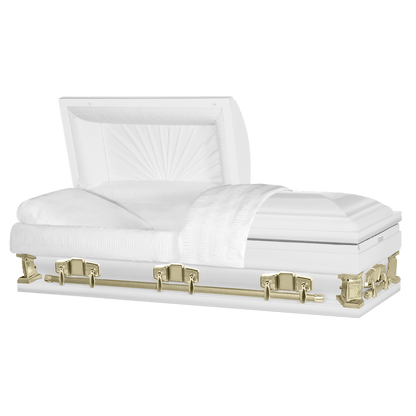 Everest Extra Long 7'2" | White and Gold Steel Oversize Casket with White Interior | 28″, 33″