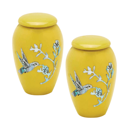 Pair of Keepsake Urns - Yellow Hummingbird | Designer Keepsake Urns
