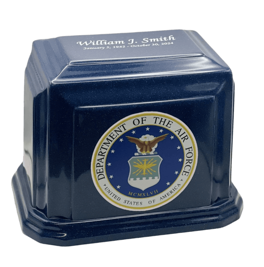 Rectangular Military Marble Cremation Urn | Air Force Blue