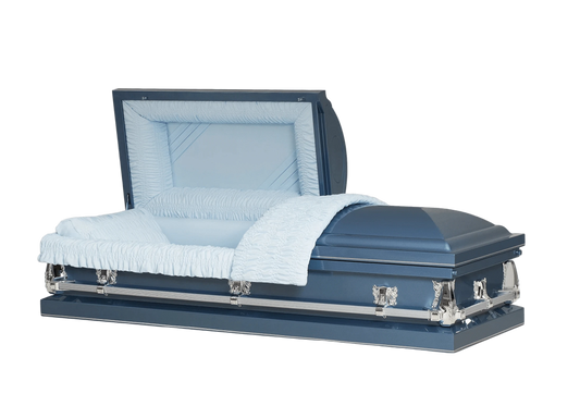 The Cashmere | 20-Gauge Blue Steel Casket – Half Couch