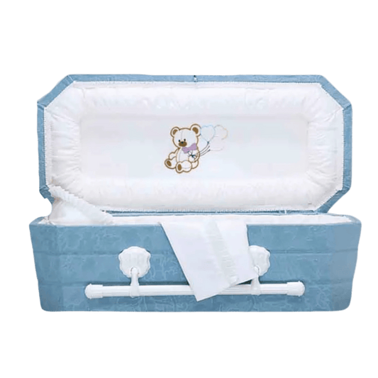 Faux Lambskin-Blue Cloth Covered Wood Casket