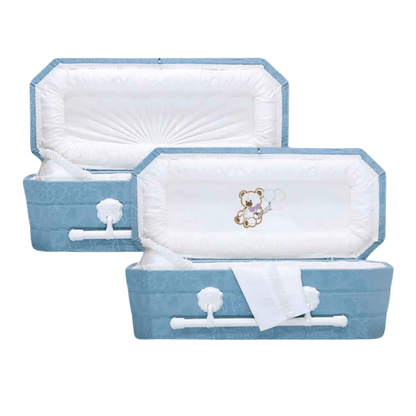 Faux Lambskin-Blue Cloth Covered Wood Casket