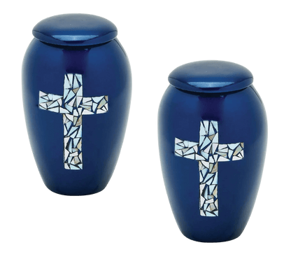 Pair of Keepsake Urns - Blue Cross | Designer Keepsake Urns