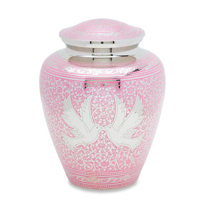 Dove Brass Pet Urns - Pink Loving Doves