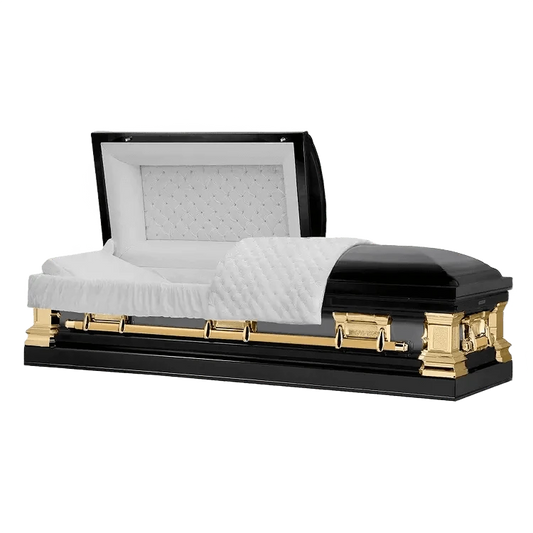 Era Stainless Series | Black and Gold Stainless Steel Casket with White Interior