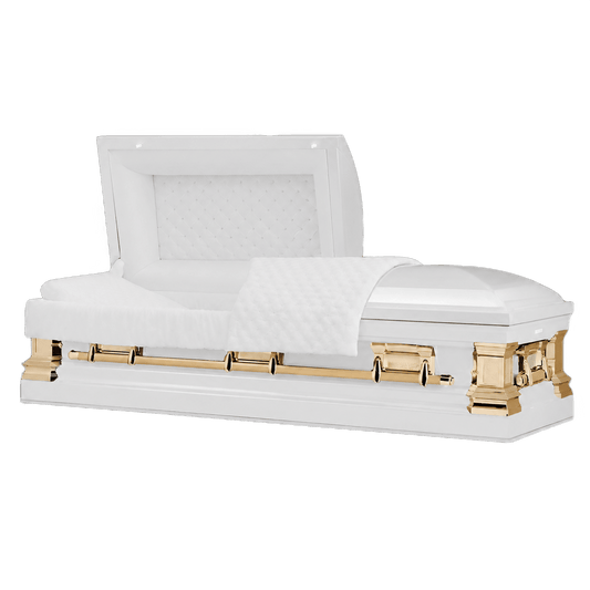 Era Stainless Series (Made in USA) | White & Gold Stainless Steel Casket with White Interior