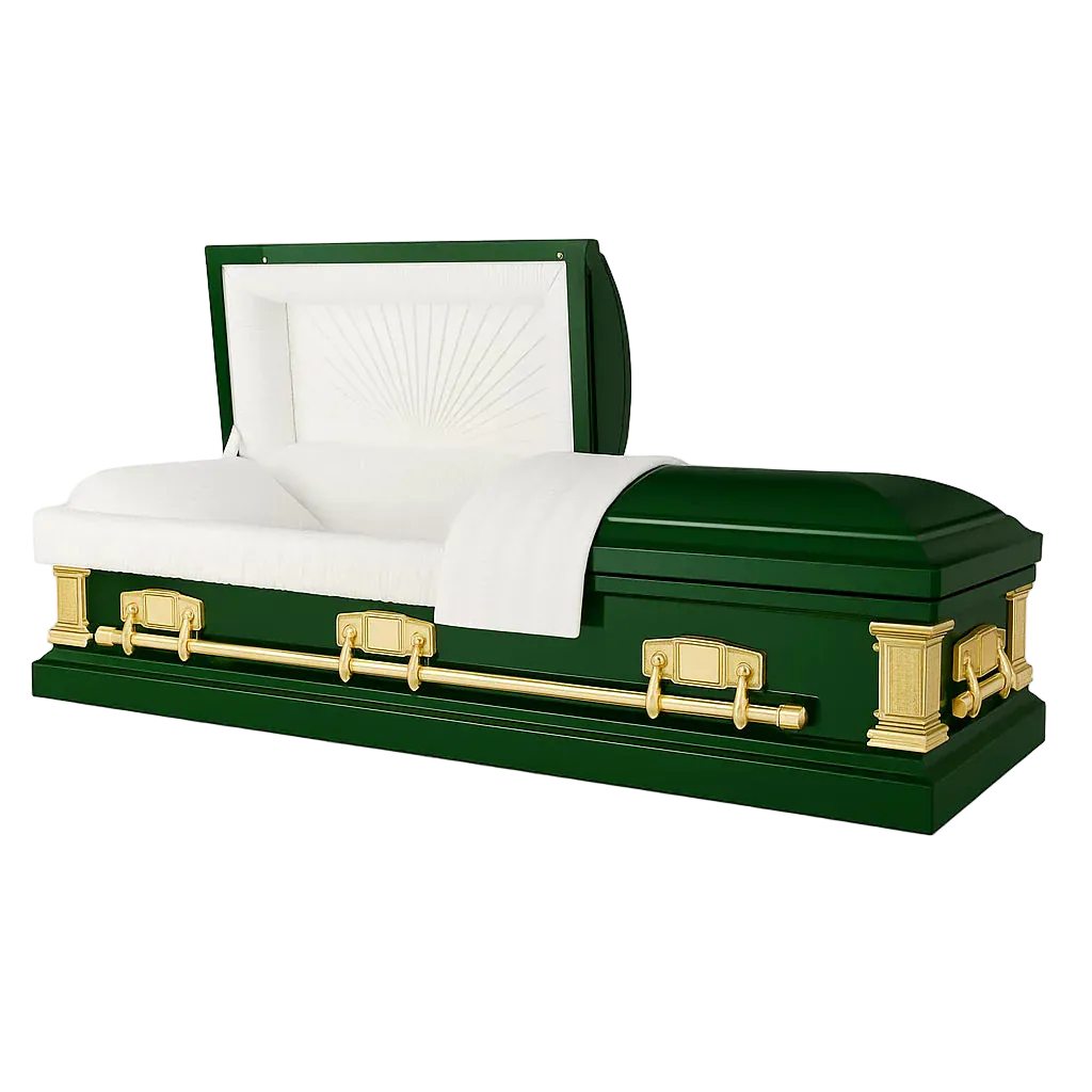 Satin Series | Hunter Green Steel Casket with White Interior