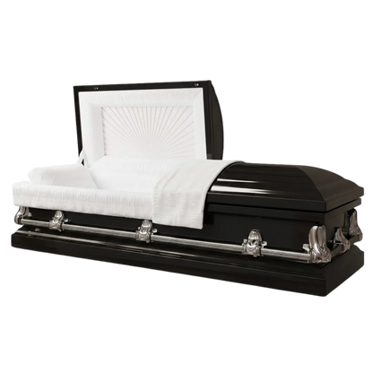 Orion NG Series | Black & Silver Steel Casket with White Interior