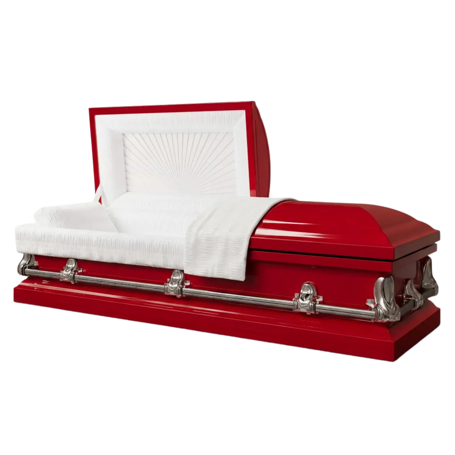 Orion NG Series | Red & Silver Steel Casket with White Interior