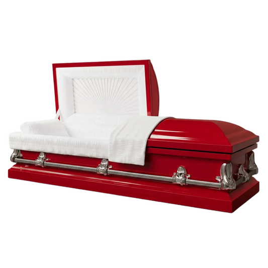 Orion NG Series | Red & Silver Steel Casket with White Interior