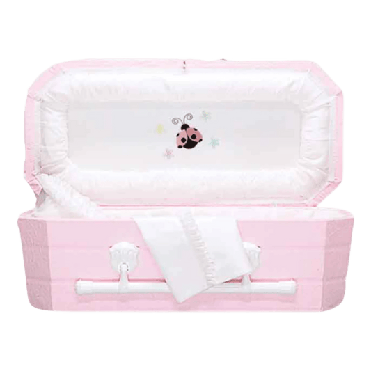 Faux Lambskin-Pink Cloth Covered Wood Casket