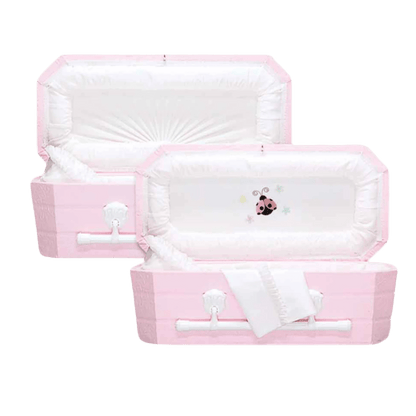 Faux Lambskin-Pink Cloth Covered Wood Casket