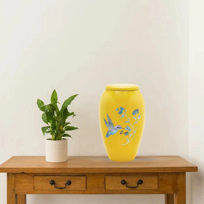 Designer Urn - Yellow Hummingbird