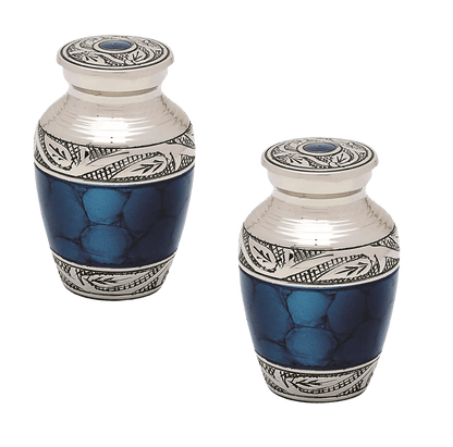 Pair of Keepsake Urns - Blue | Brass Keepsake Urns