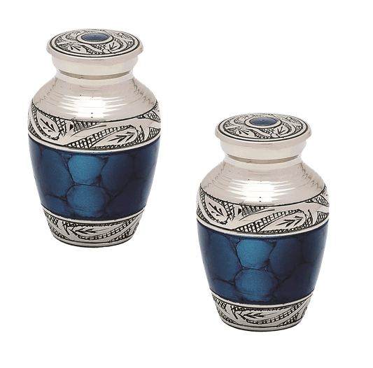 Pair of Keepsake Urns - Blue | Brass Keepsake Urns