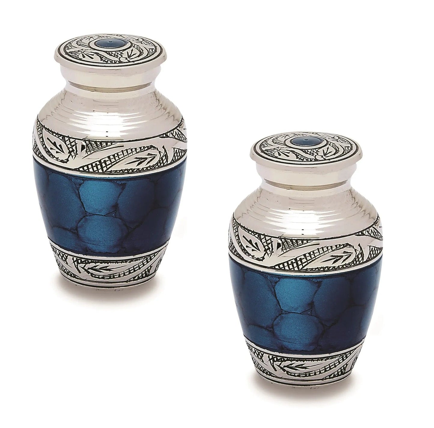 Pair of Pet Keepsake Urns - Blue | Brass Keepsake Urns